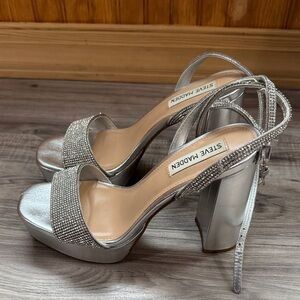 Steve Madden Silver Rhinestone Platform Heels